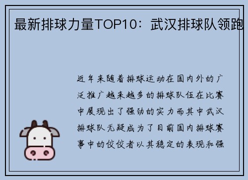 最新排球力量TOP10：武汉排球队领跑