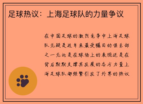 足球热议：上海足球队的力量争议