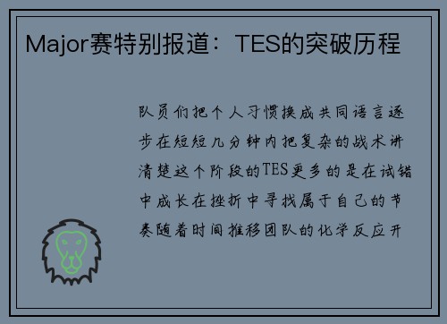 Major赛特别报道：TES的突破历程