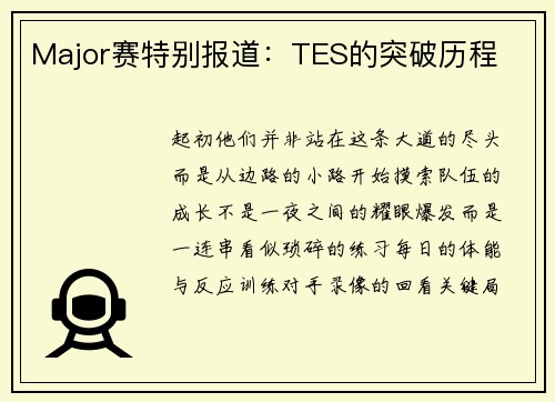 Major赛特别报道：TES的突破历程