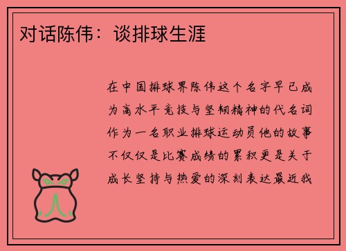 对话陈伟：谈排球生涯