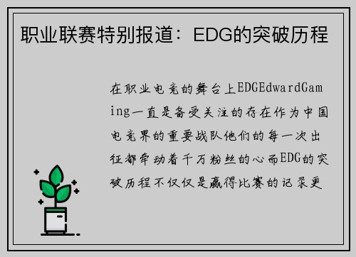 职业联赛特别报道：EDG的突破历程